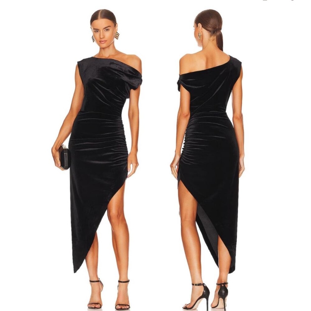 Norma Kamali Black Asymmetrical Midi Dress. NWOT.